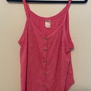 No Boundaries Pink Ribbed Button Front Tank Top XL (15–17)